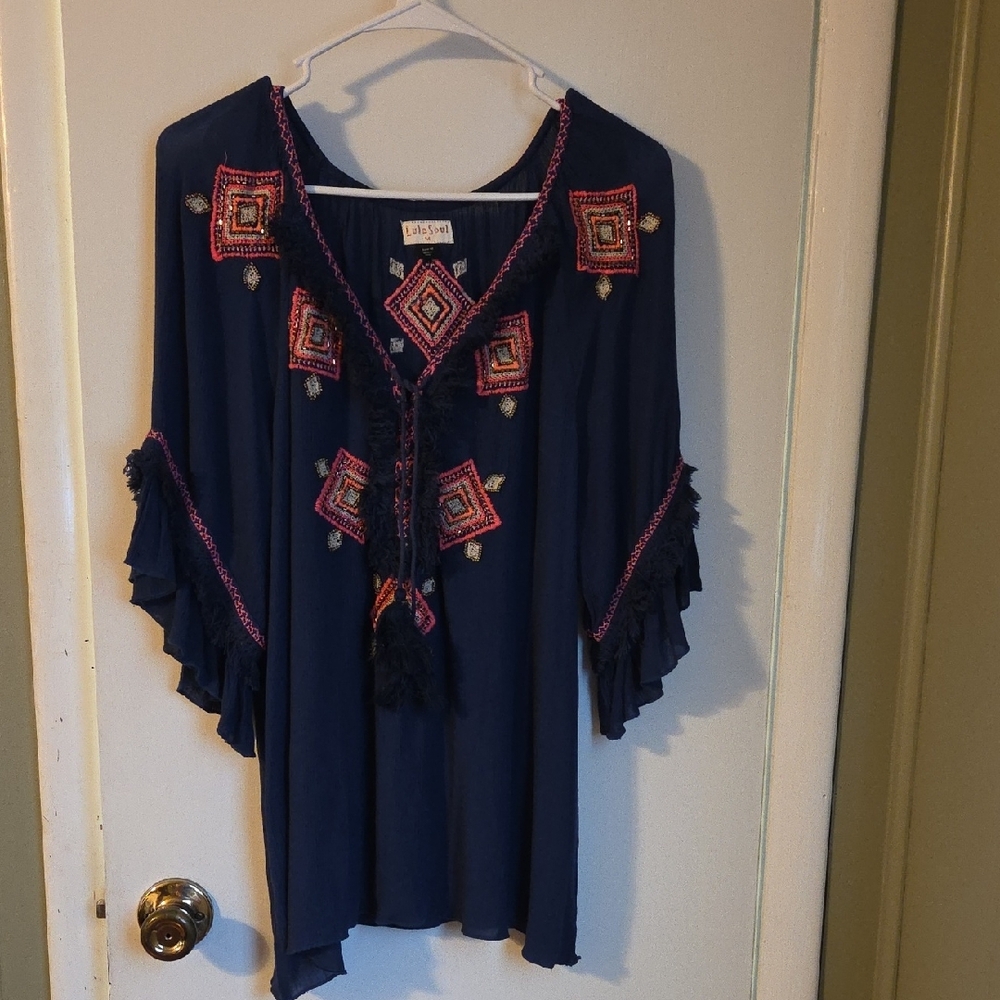 lola Navy Embroidered Women's Top